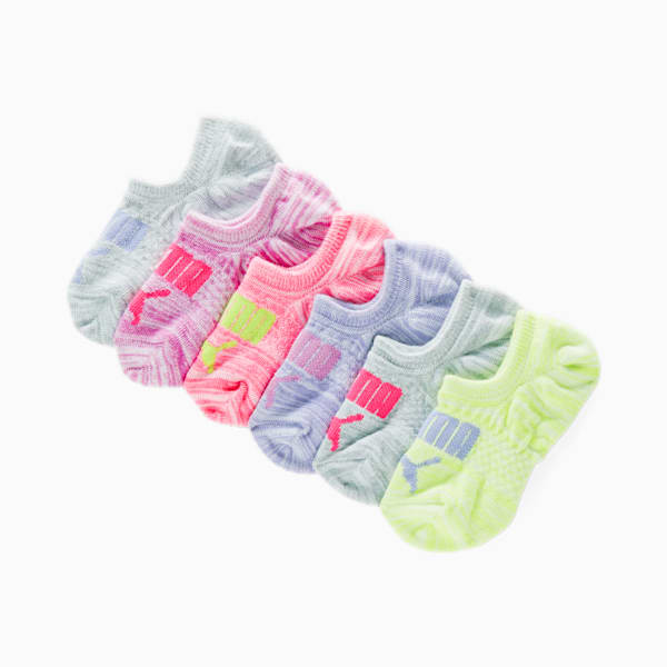 Girls' Non-Terry No-Show Socks [6-Packs], WHITE / PINK, extralarge